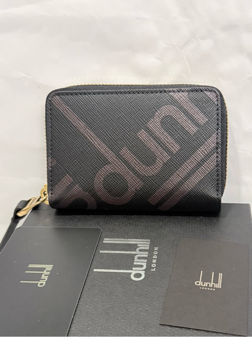 NWT Dunhill Logo Leather Zipper Card Wallet